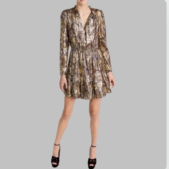 NWT BA&SH Capi Lady Metallic Lame Paisley Ruffle Puff Long Sleeve Dress Size M - Picture 4 of 14